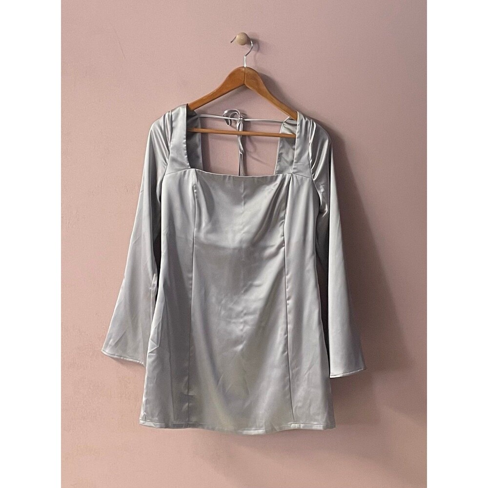 Wild Fable Silver Satin Bell Sleeve A-Line Mini Dress Size M